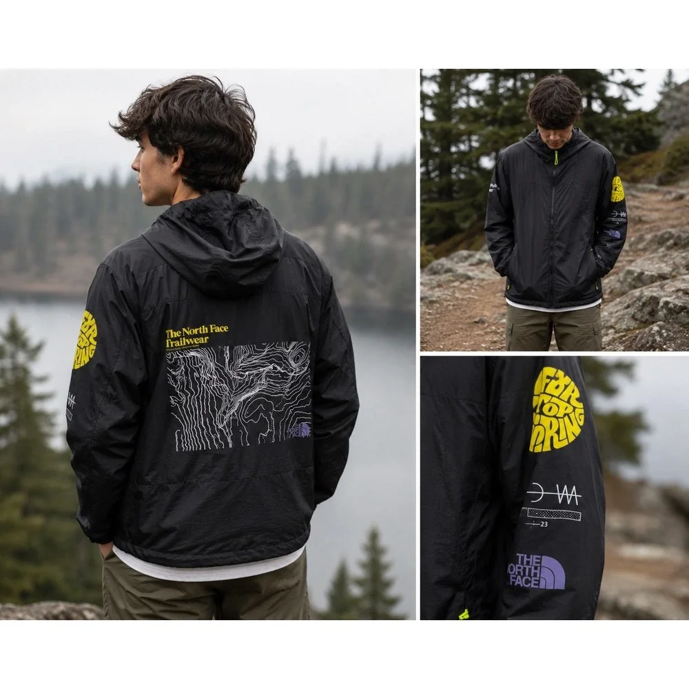 The‎ North Face Trailwear Windbreaker Jacket Medium Gorpcore Graphic Hooded Zip